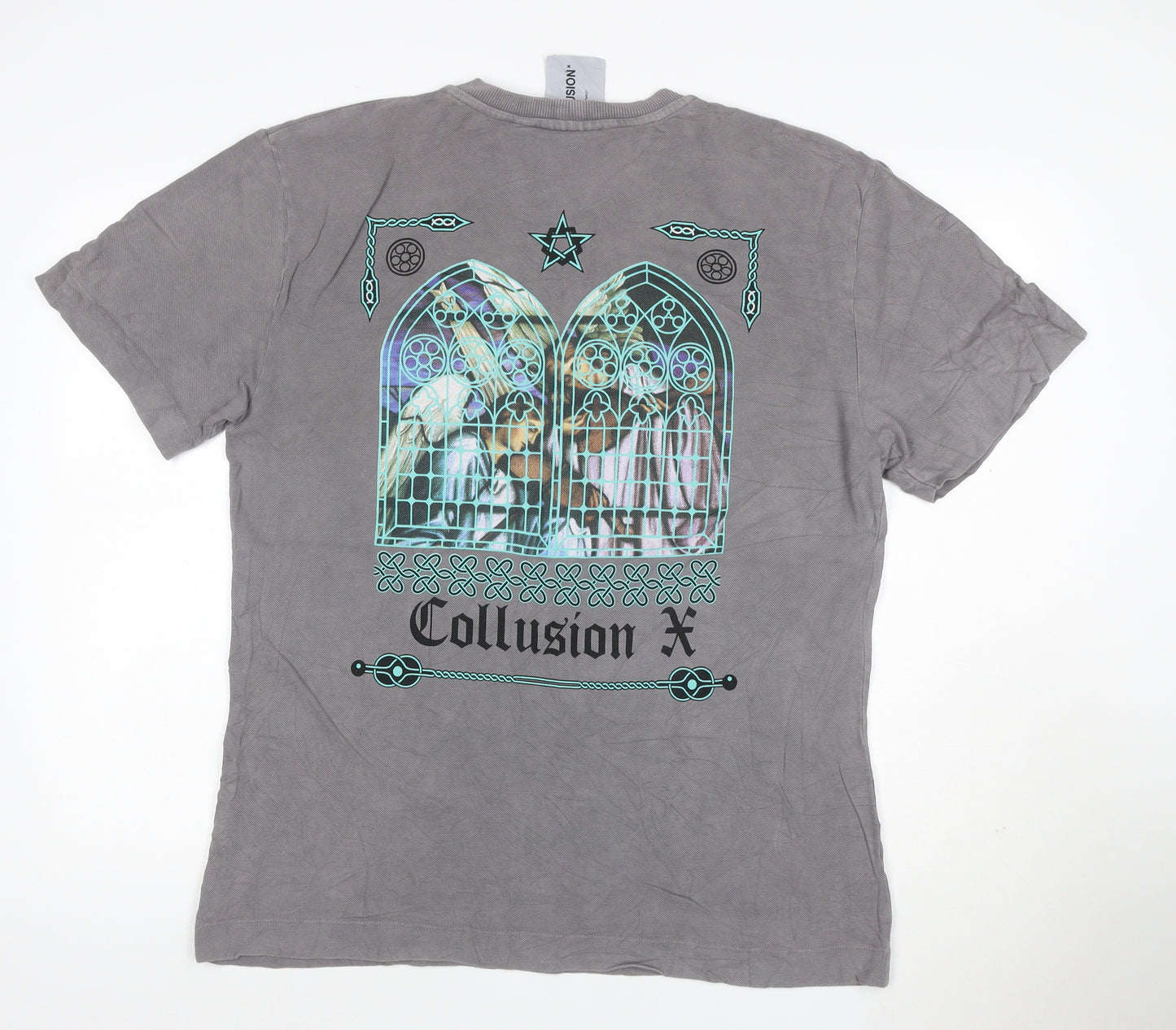 Collusion Men Grey Gothic Art Graphic Print Cotton T-Shirt M