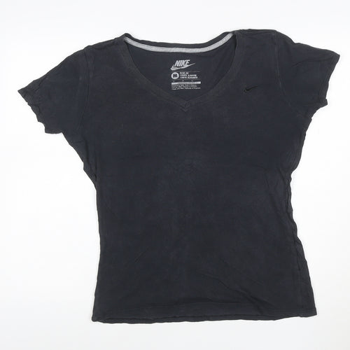 Nike Womens Black Slim Fit Cotton V-Neck T-Shirt Size M