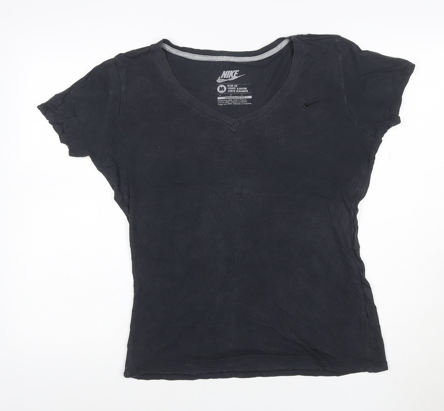 Nike Womens Black Slim Fit Cotton V-Neck T-Shirt Size M
