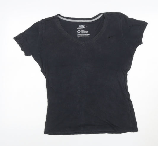 Nike Womens Black Slim Fit Cotton V-Neck T-Shirt Size M
