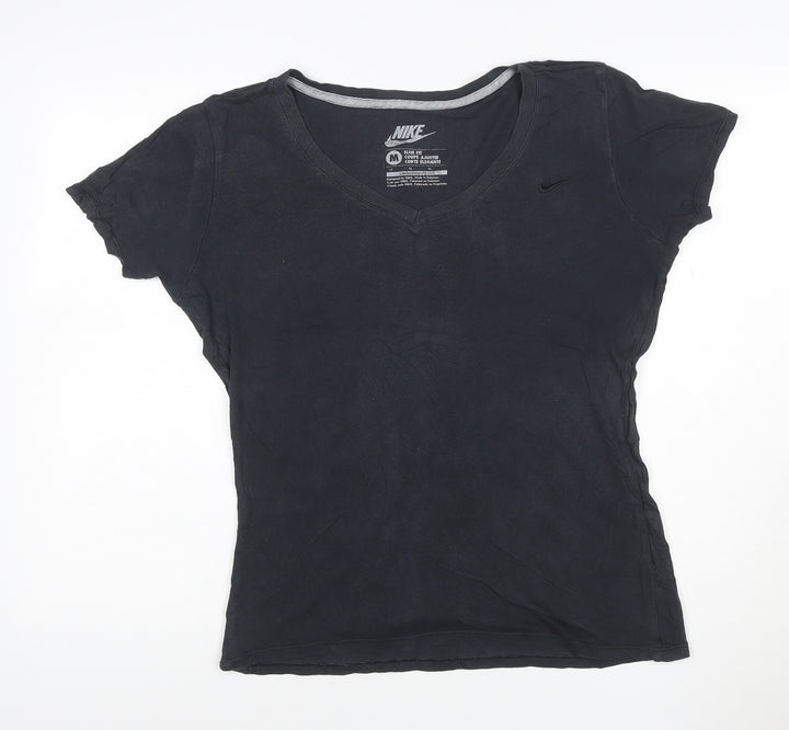 Nike Womens Black Slim Fit Cotton V-Neck T-Shirt Size M