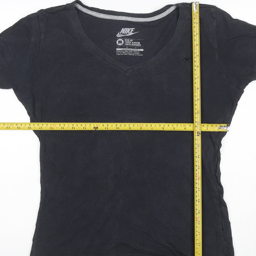 Nike Womens Black Slim Fit Cotton V-Neck T-Shirt Size M