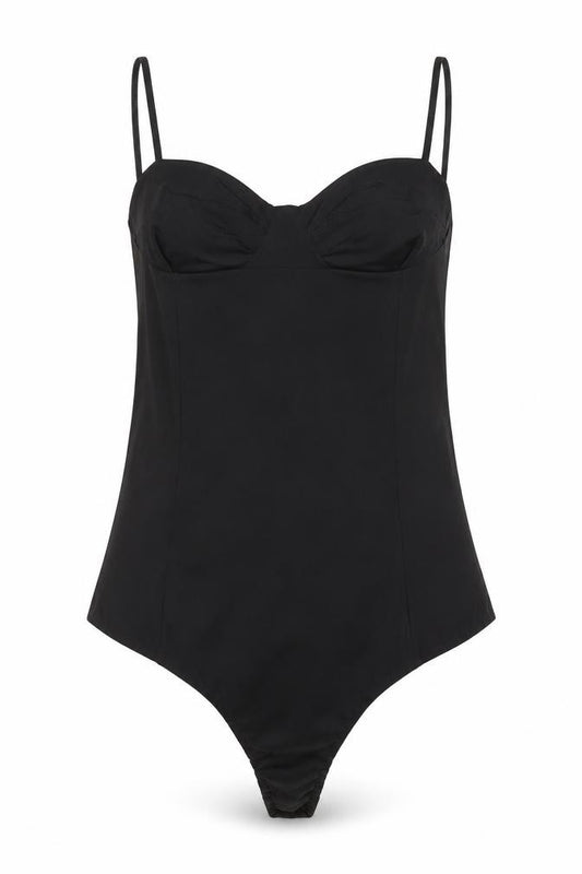 ZARA Women Black Bodysuit Jumpsuit Size 12 Satin Finish