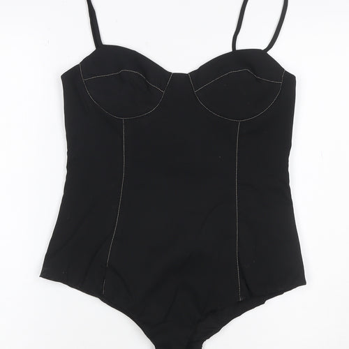 ZARA Women Black Bodysuit Jumpsuit Size 12 Satin Finish