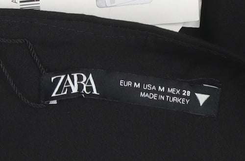 ZARA Women Black Bodysuit Jumpsuit Size 12 Satin Finish