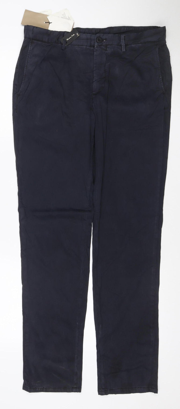 Massimo Dutti Men's Blue Regular Fit Cotton Chino Trousers Size 32