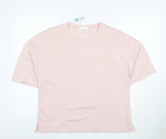 Marks and Spencer Womens Pink Cotton Relaxed Fit Basic T-Shirt M
