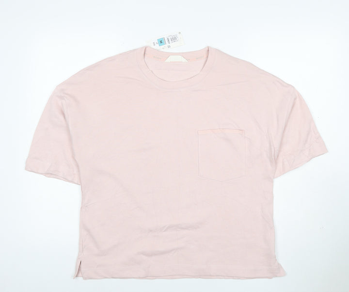 Marks and Spencer Womens Pink Cotton Relaxed Fit Basic T-Shirt M
