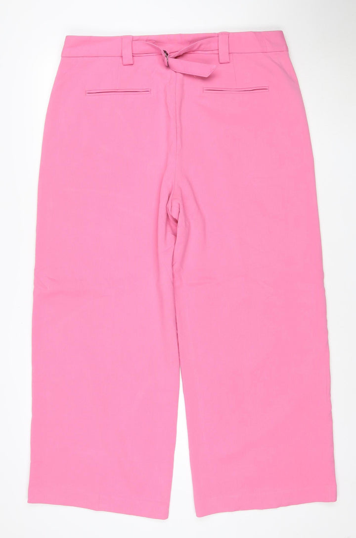 Marks and Spencer Womens Pink Cropped Wide-Leg Trousers Size 18