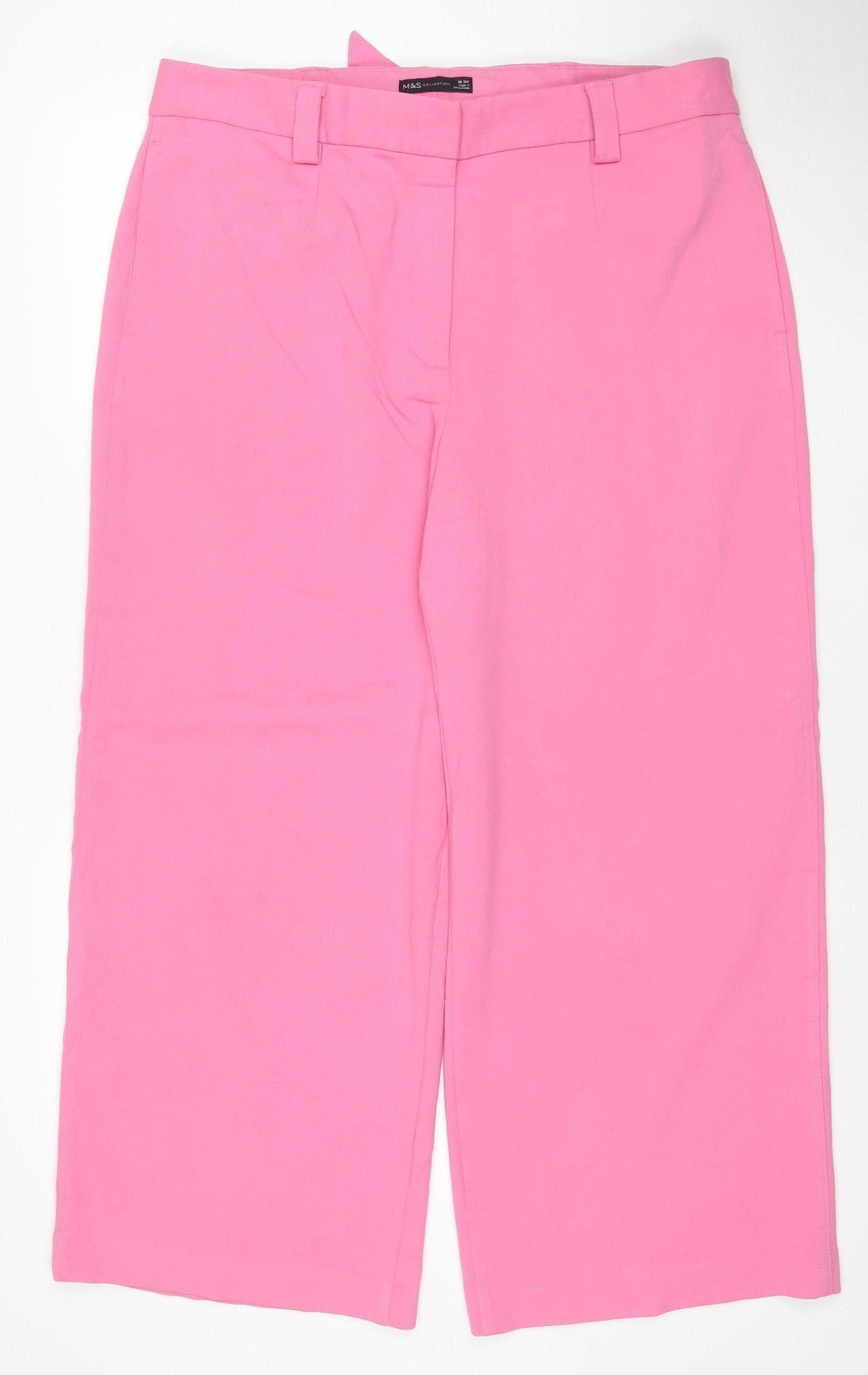 Marks and Spencer Womens Pink Cropped Wide-Leg Trousers Size 18