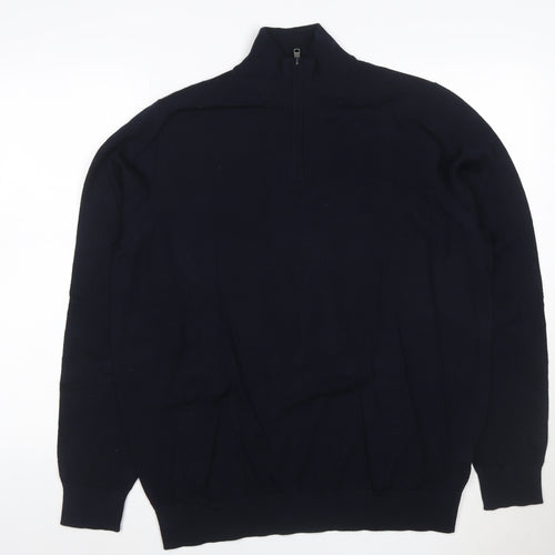 Marks and Spencer Mens Blue XL Merino Wool Half Zip Jumper