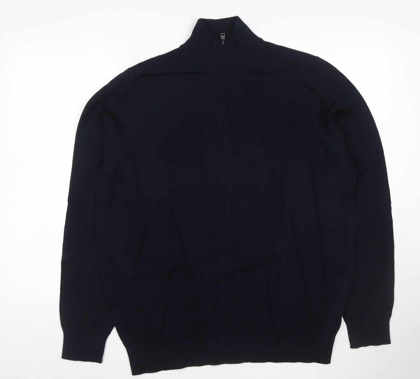 Marks and Spencer Mens Blue XL Merino Wool Half Zip Jumper