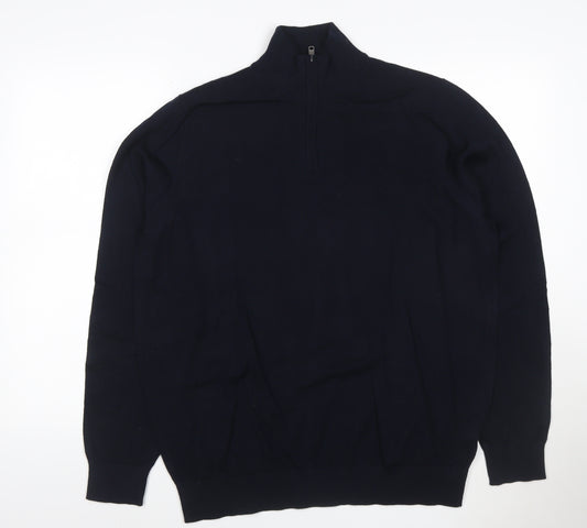Marks and Spencer Mens Blue XL Merino Wool Half Zip Jumper