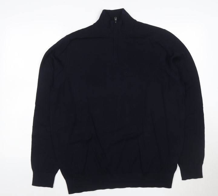 Marks and Spencer Mens Blue XL Merino Wool Half Zip Jumper