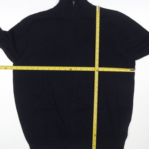 Marks and Spencer Mens Blue XL Merino Wool Half Zip Jumper