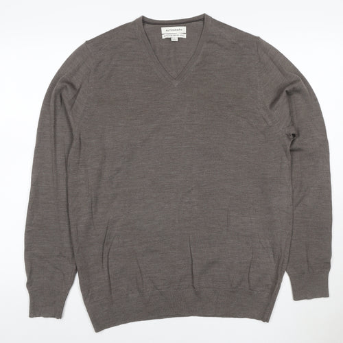 Marks and Spencer Men's Brown Merino Wool V-Neck Jumper L