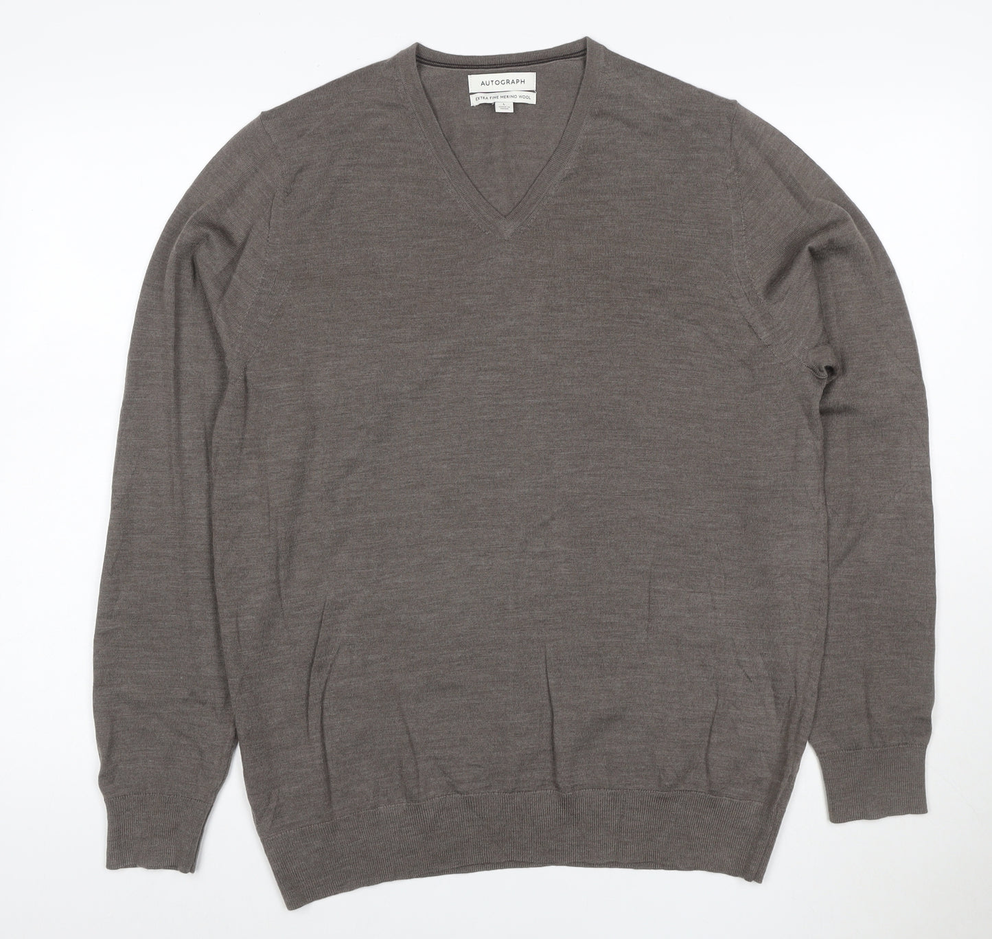 Marks and Spencer Men's Brown Merino Wool V-Neck Jumper L