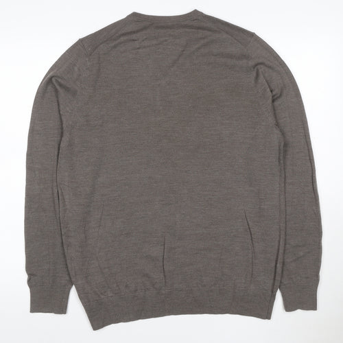 Marks and Spencer Men's Brown Merino Wool V-Neck Jumper L