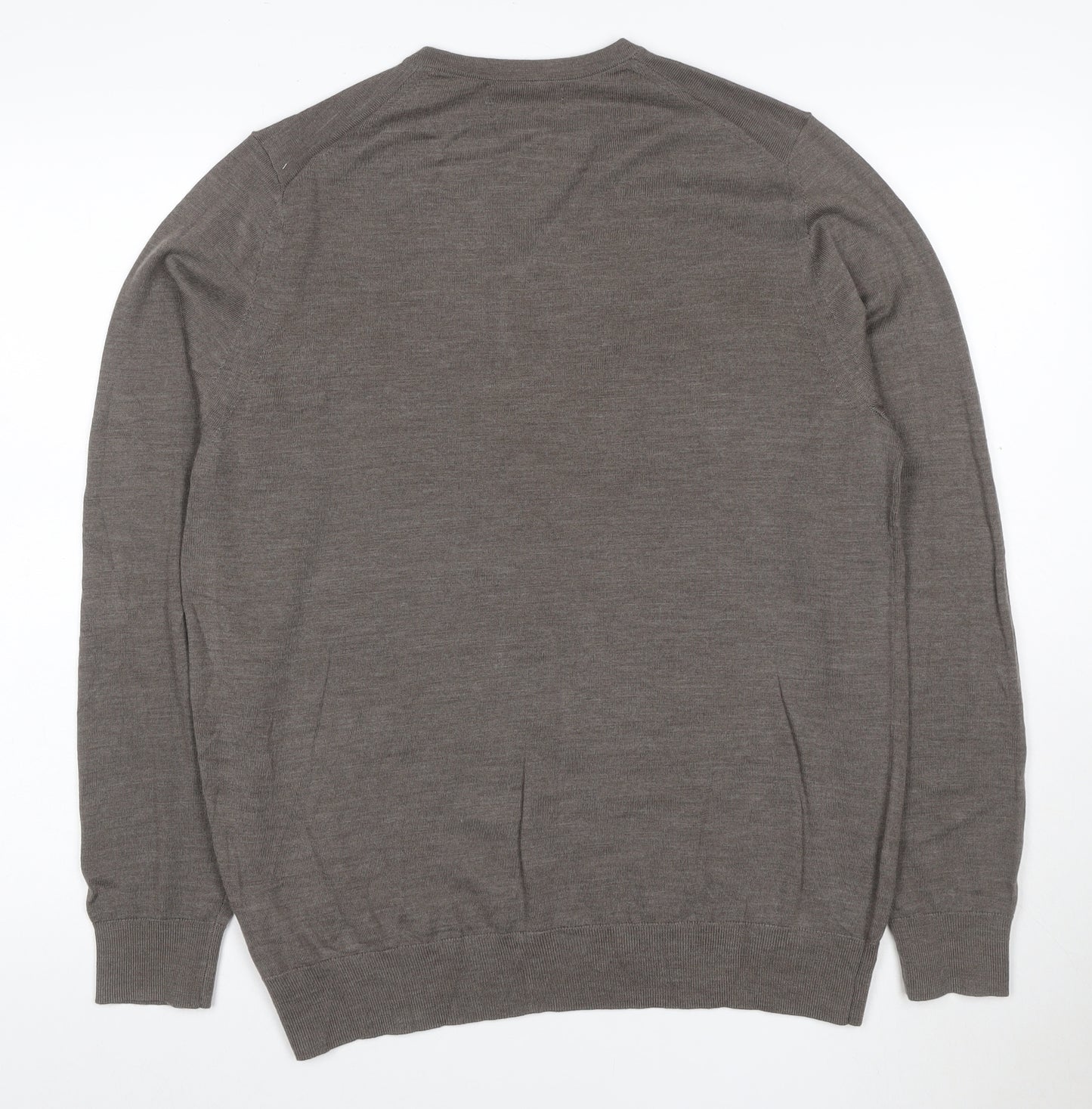 Marks and Spencer Men's Brown Merino Wool V-Neck Jumper L
