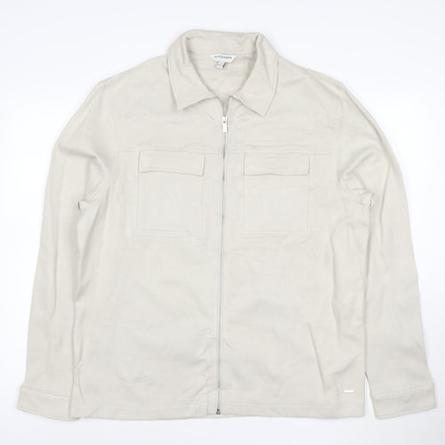 Marks and Spencer Men’s Beige Twill Zip Jacket L Collared Cotton Blend