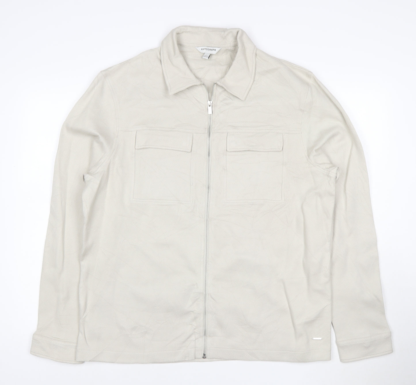 Marks and Spencer Men’s Beige Twill Zip Jacket L Collared Cotton Blend