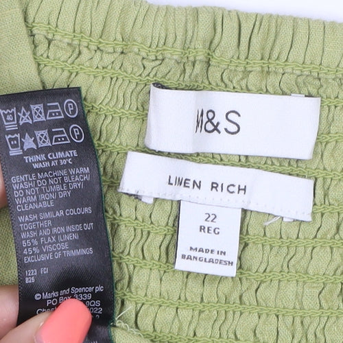 Marks and Spencer Women Green Linen Rich Sleeveless Midi Dress Size 22