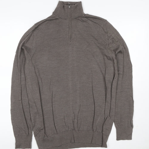 Marks and Spencer Men’s Brown Merino Wool 1/2 Zip Jumper L