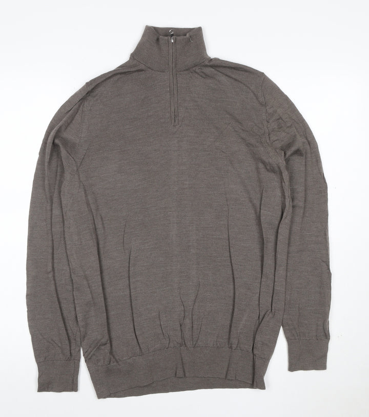 Marks and Spencer Men’s Brown Merino Wool 1/2 Zip Jumper L