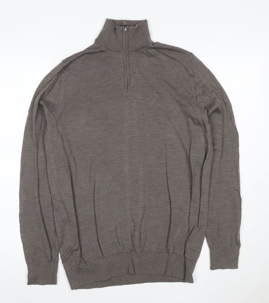 Marks and Spencer Men’s Brown Merino Wool 1/2 Zip Jumper L