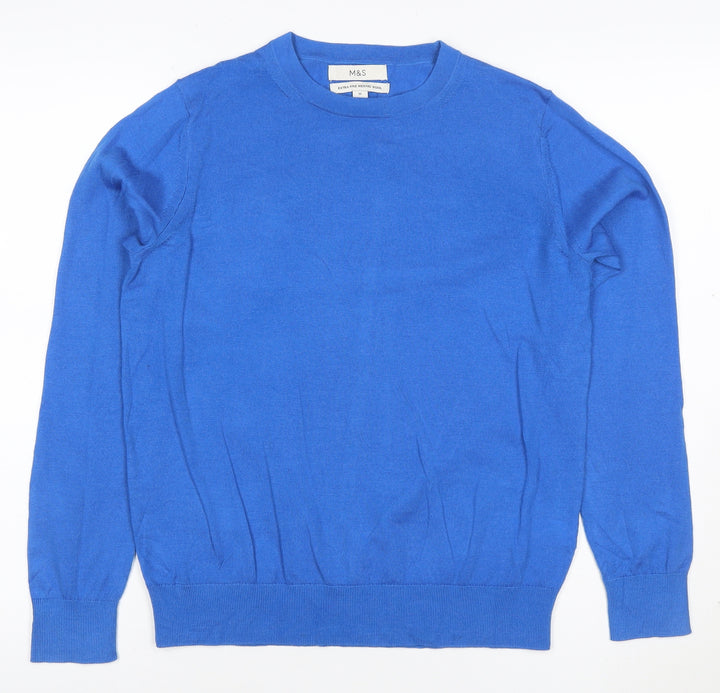 Marks and Spencer Women's Blue Merino Wool Crew Neck Jumper Size 10