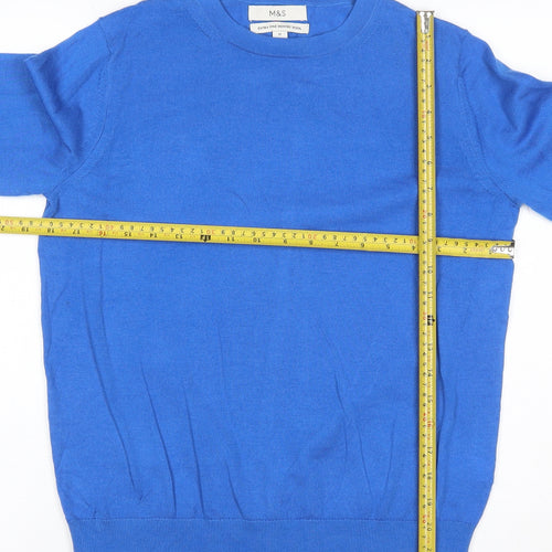 Marks and Spencer Women's Blue Merino Wool Crew Neck Jumper Size 10