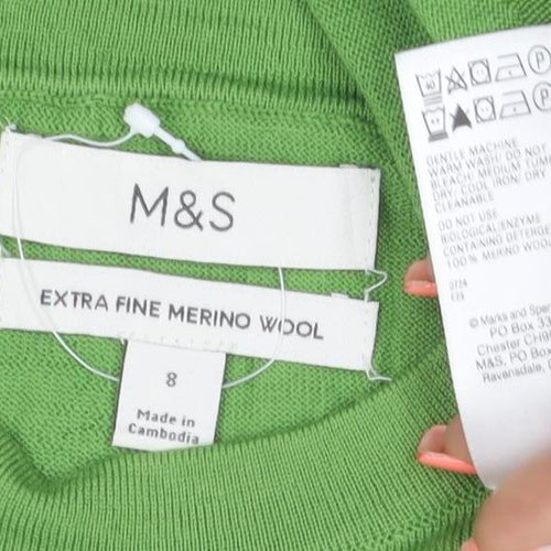 Marks and Spencer Women Green Merino Wool Crew Neck Jumper Size 8