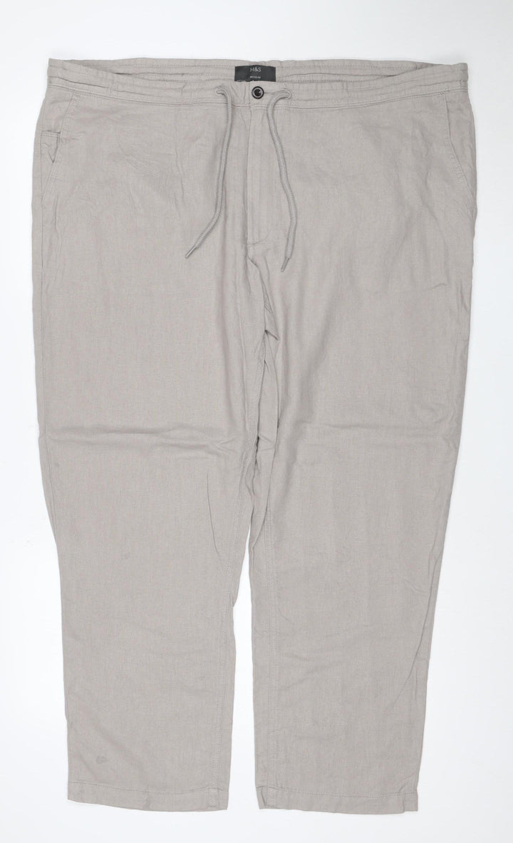Marks and Spencer Men’s Beige Linen Blend Regular Fit Chino Trousers 46/29
