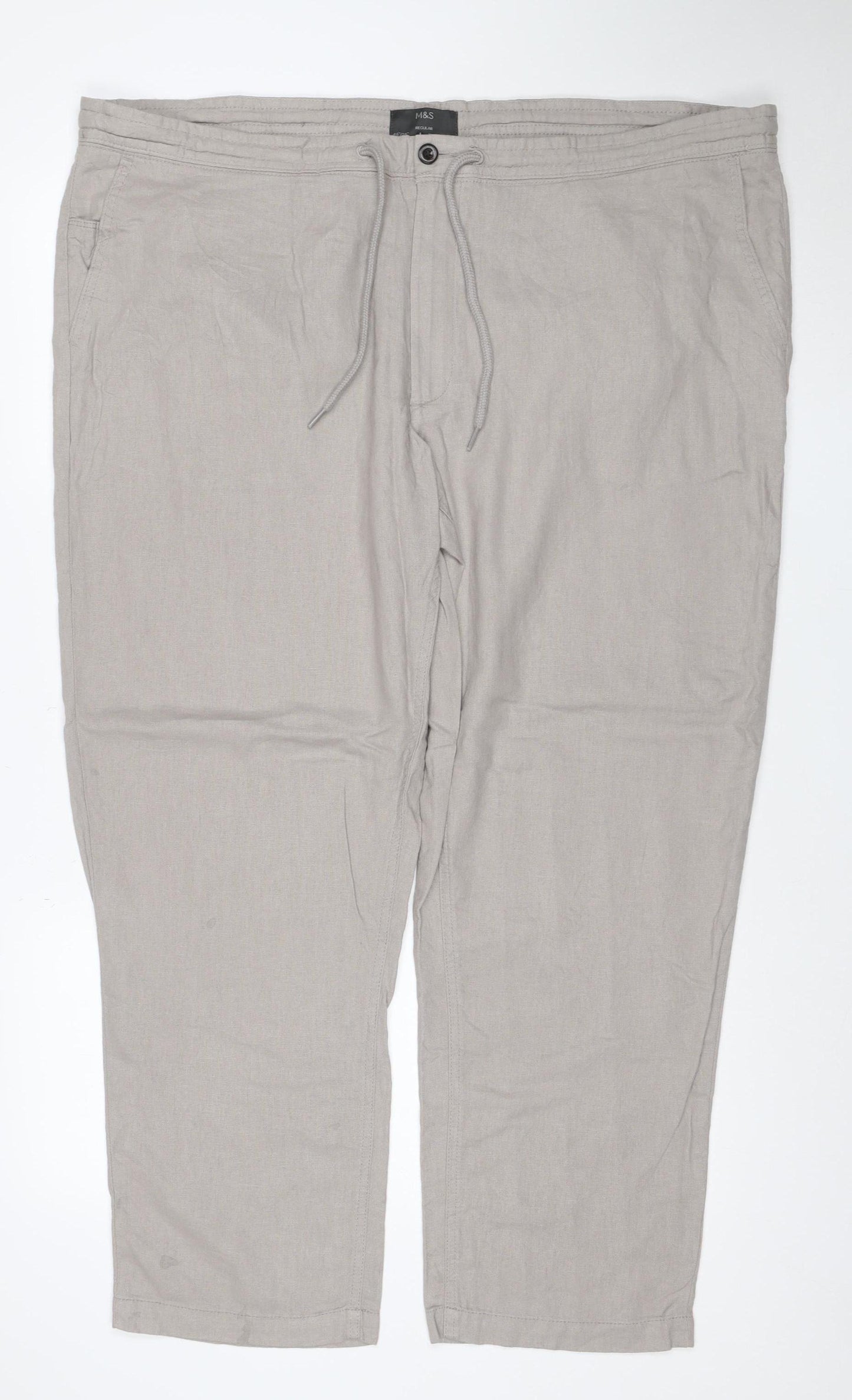 Marks and Spencer Men’s Beige Linen Blend Regular Fit Chino Trousers 46/29