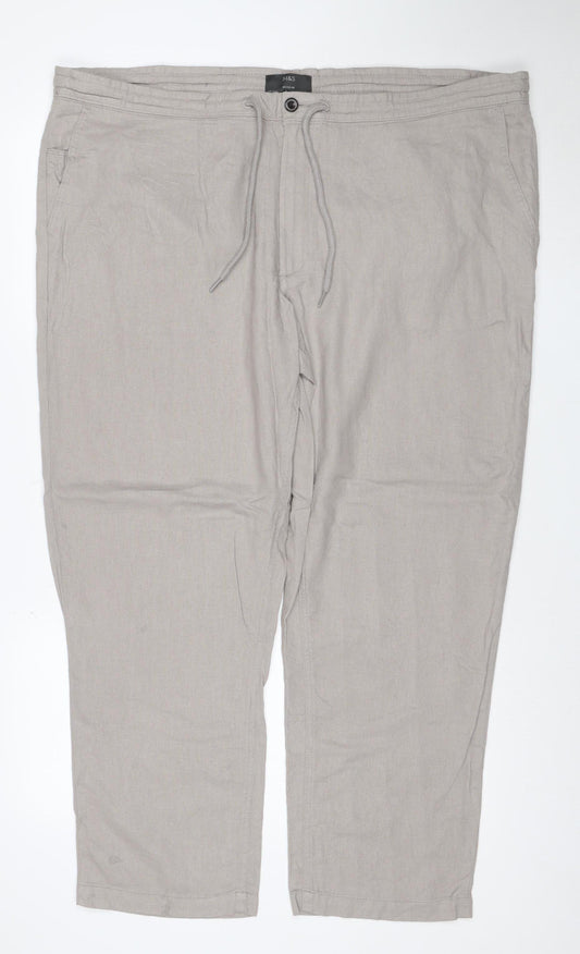 Marks and Spencer Men’s Beige Linen Blend Regular Fit Chino Trousers 46/29