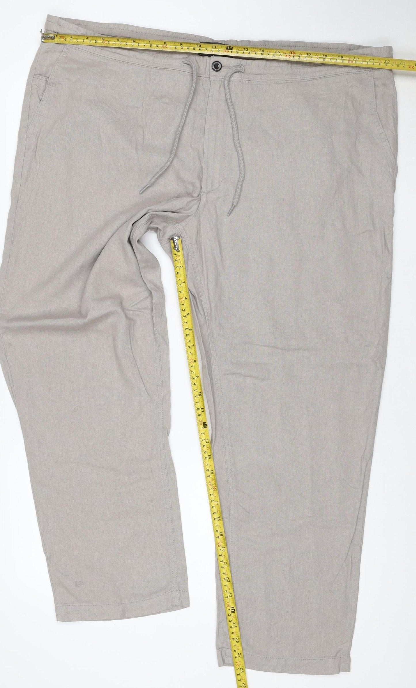 Marks and Spencer Men’s Beige Linen Blend Regular Fit Chino Trousers 46/29