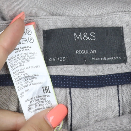 Marks and Spencer Men’s Beige Linen Blend Regular Fit Chino Trousers 46/29