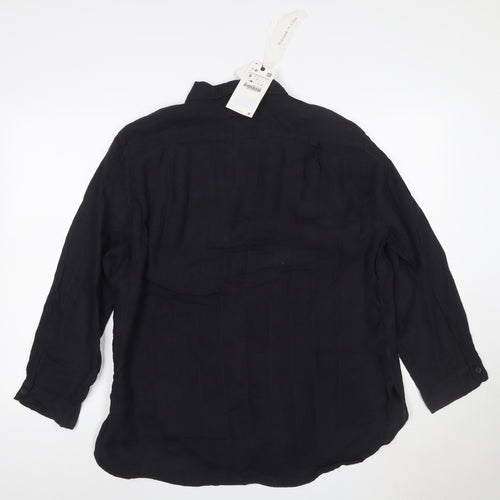 Zara Men's Black Linen Long Sleeve Button-Up Shirt Size S