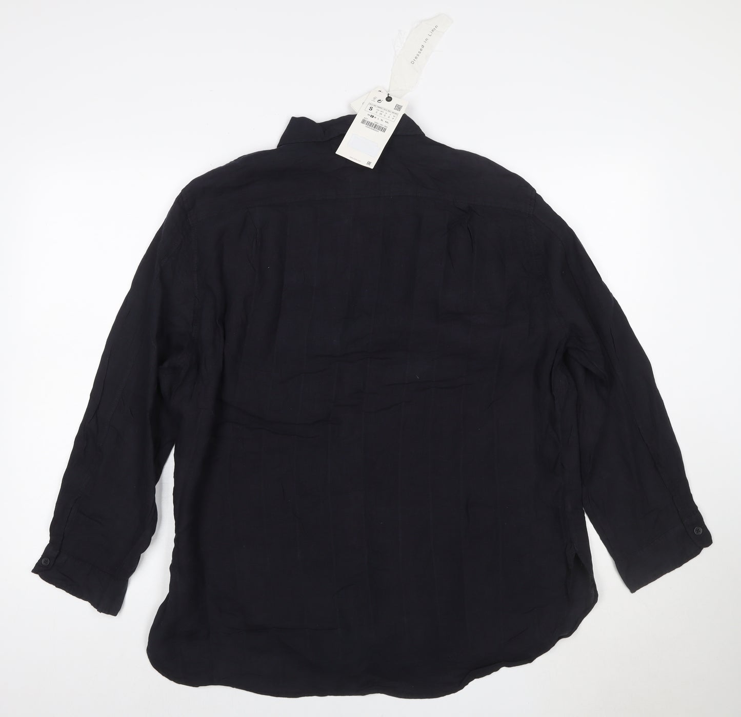 Zara Men's Black Linen Long Sleeve Button-Up Shirt Size S