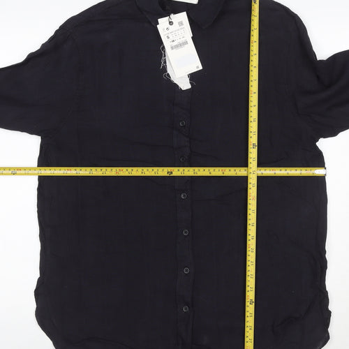 Zara Men's Black Linen Long Sleeve Button-Up Shirt Size S