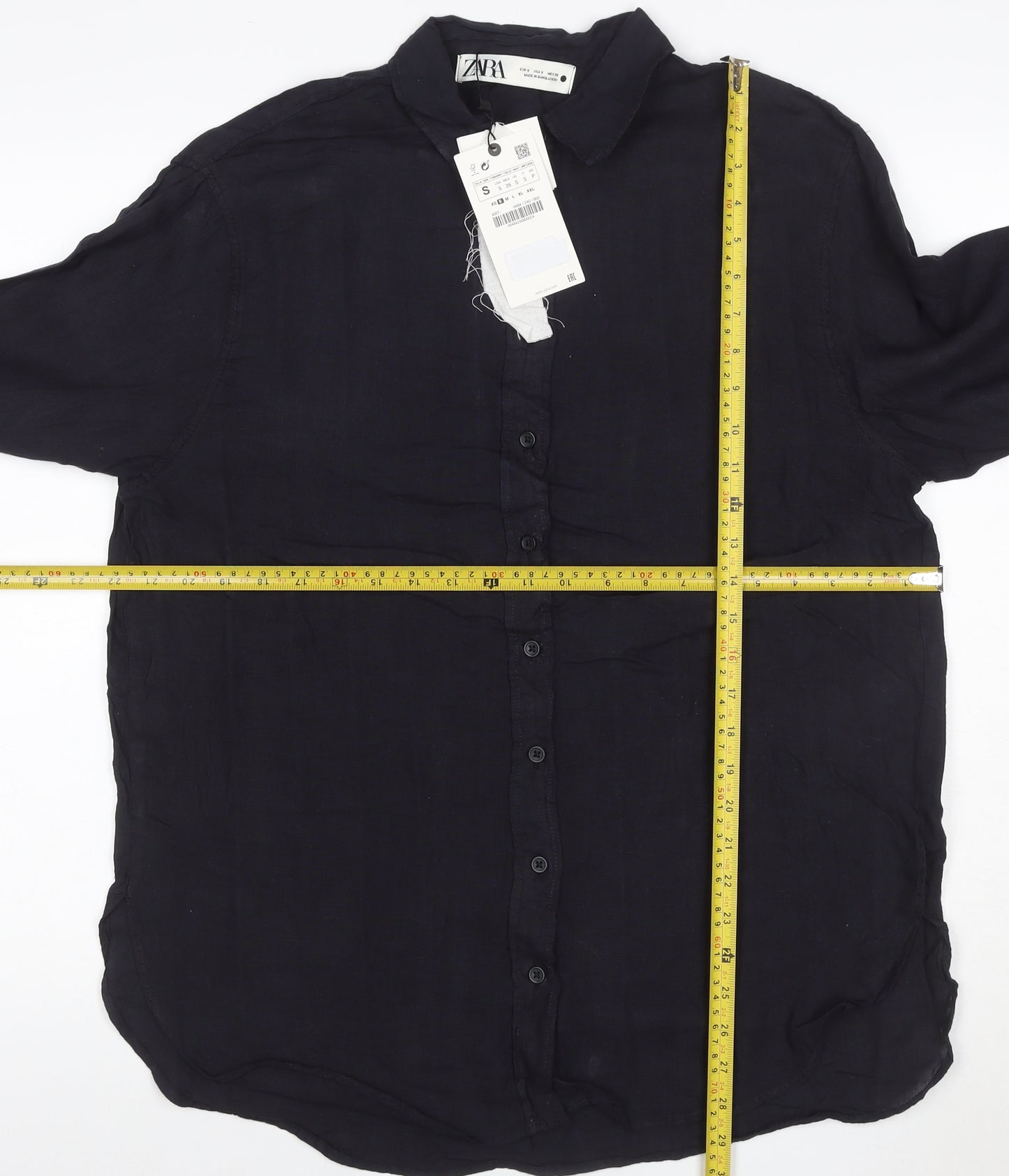 Zara Men's Black Linen Long Sleeve Button-Up Shirt Size S