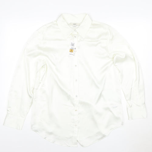 Marks and Spencer Women White Button-Up Blouse Size 10 Regular
