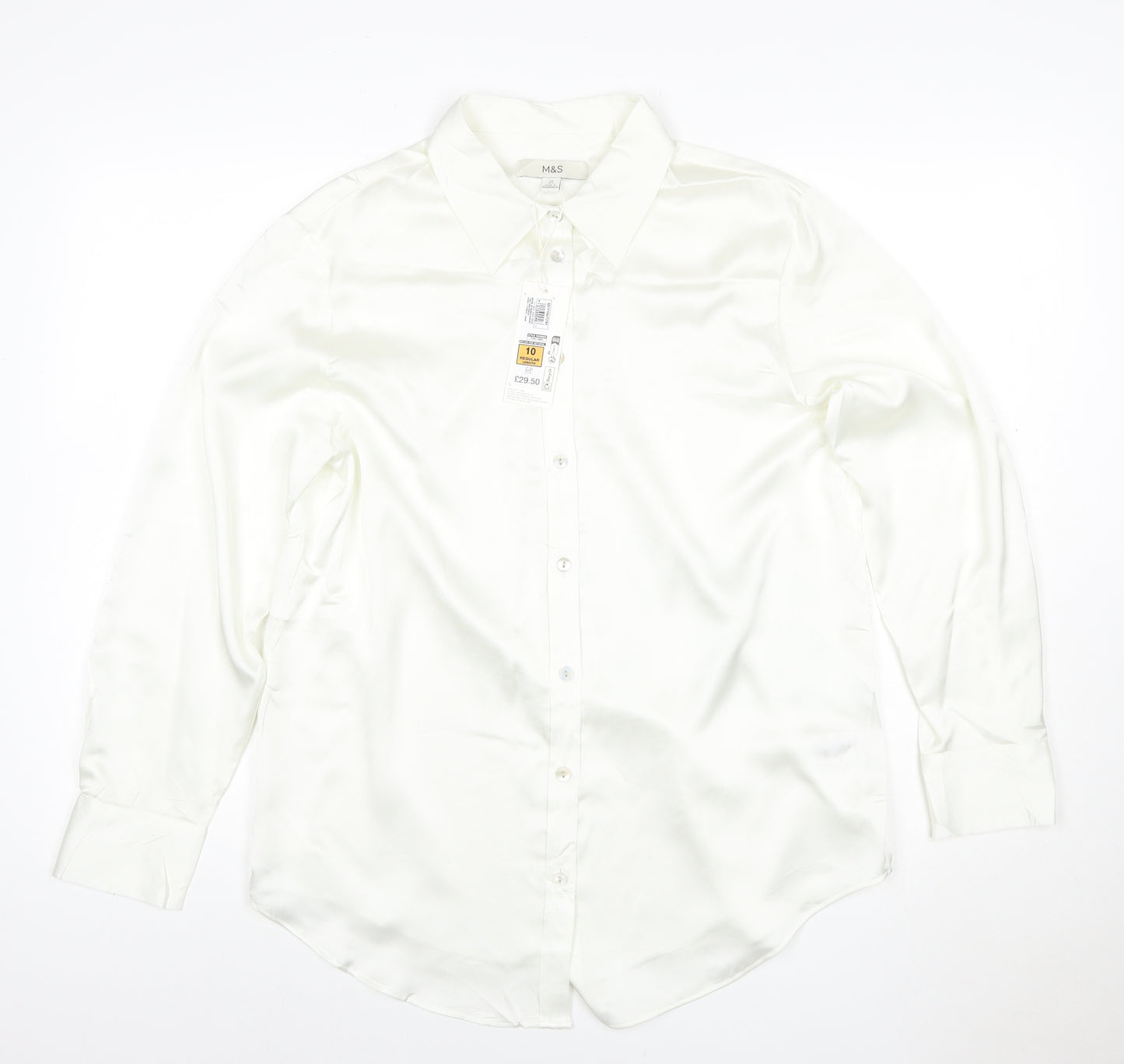 Marks and Spencer Women White Button-Up Blouse Size 10 Regular