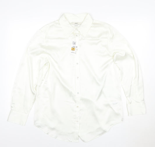 Marks and Spencer Women White Button-Up Blouse Size 10 Regular