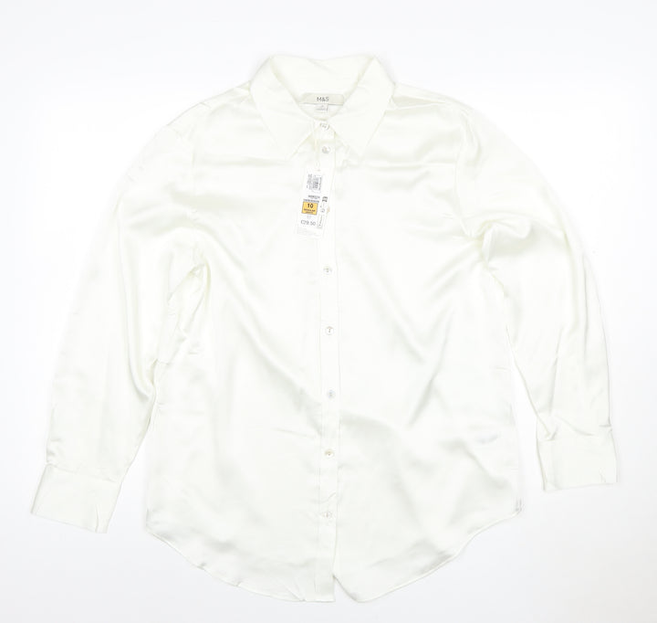 Marks and Spencer Women White Button-Up Blouse Size 10 Regular