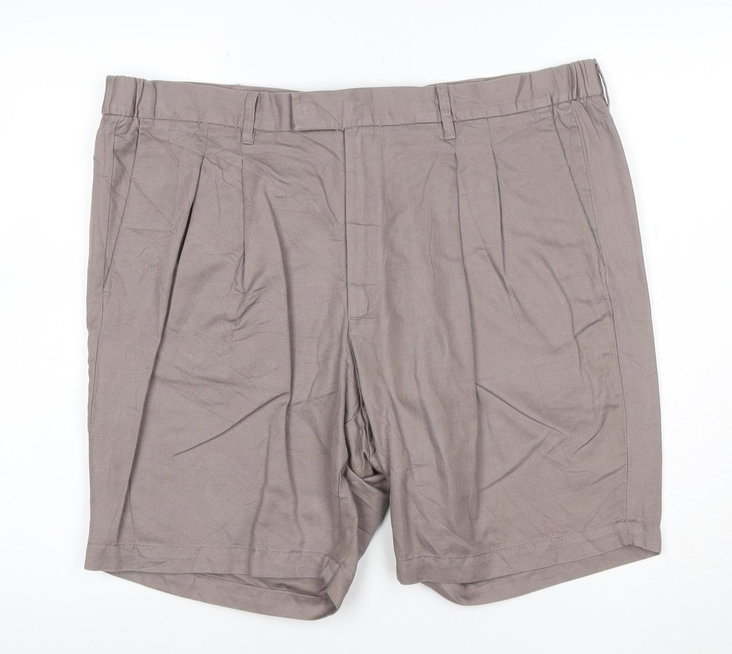 Marks and Spencer Men’s Brown Chino Pleated Shorts 42in Linen Blend