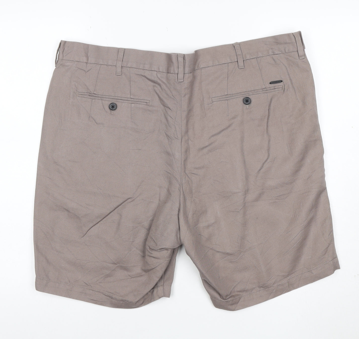 Marks and Spencer Men’s Brown Chino Pleated Shorts 42in Linen Blend