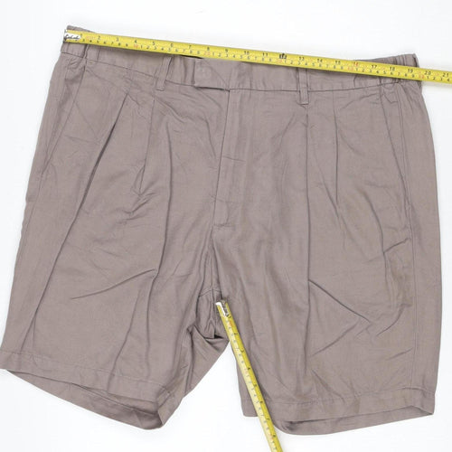 Marks and Spencer Men’s Brown Chino Pleated Shorts 42in Linen Blend