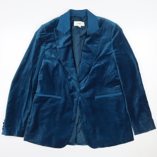 Marks and Spencer Women’s Blue Velvet Single-Breasted Blazer Size 12