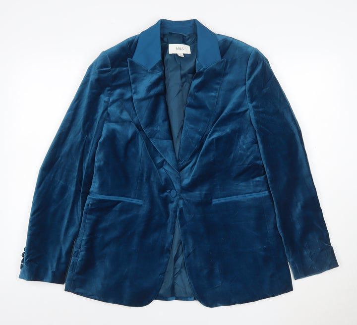 Marks and Spencer Women’s Blue Velvet Single-Breasted Blazer Size 12